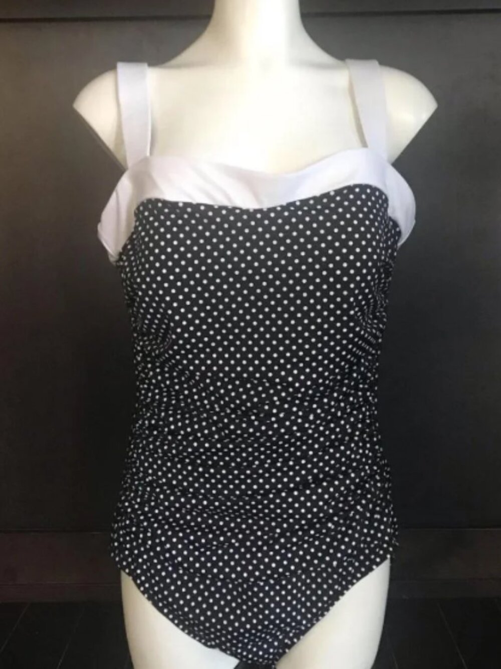 Swim Solutions Plus Size 18 black polka dot ruched tummy square neck 1pc plus 18 - Picture 2 of 4